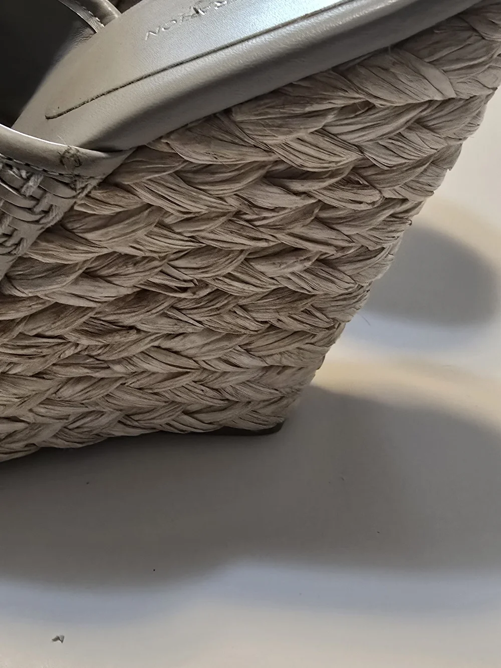BCBG Woven Open-Toe WEDGE in Light Gray